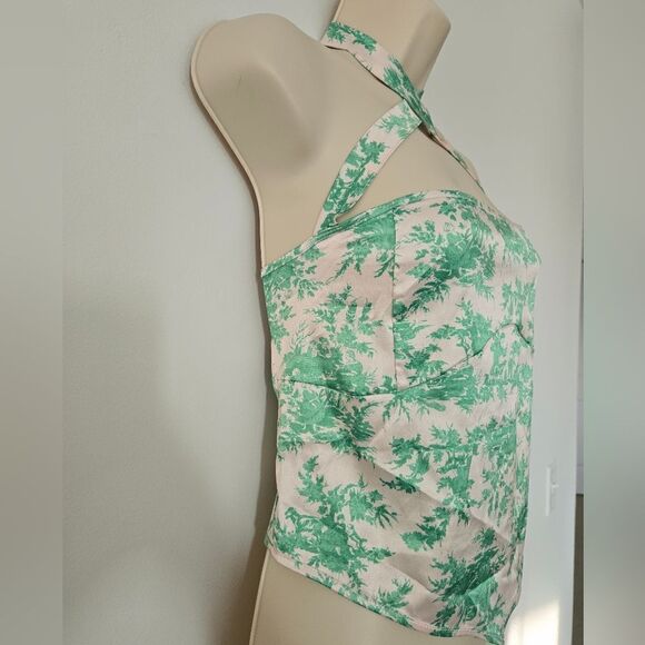 Asos Design Stretch Satin Top With Scarf Hem and Cross Halter Neck - Picture 2 of 8